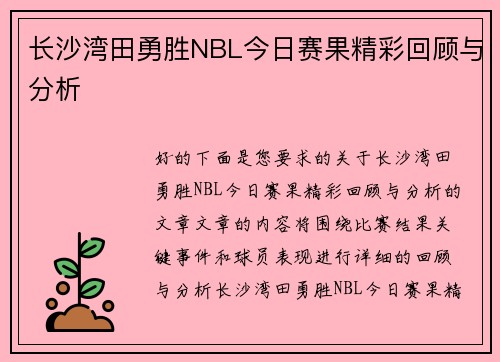 长沙湾田勇胜NBL今日赛果精彩回顾与分析