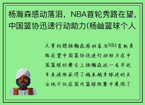 杨瀚森感动落泪，NBA首轮秀路在望，中国篮协迅速行动助力(杨屾篮球个人资料)